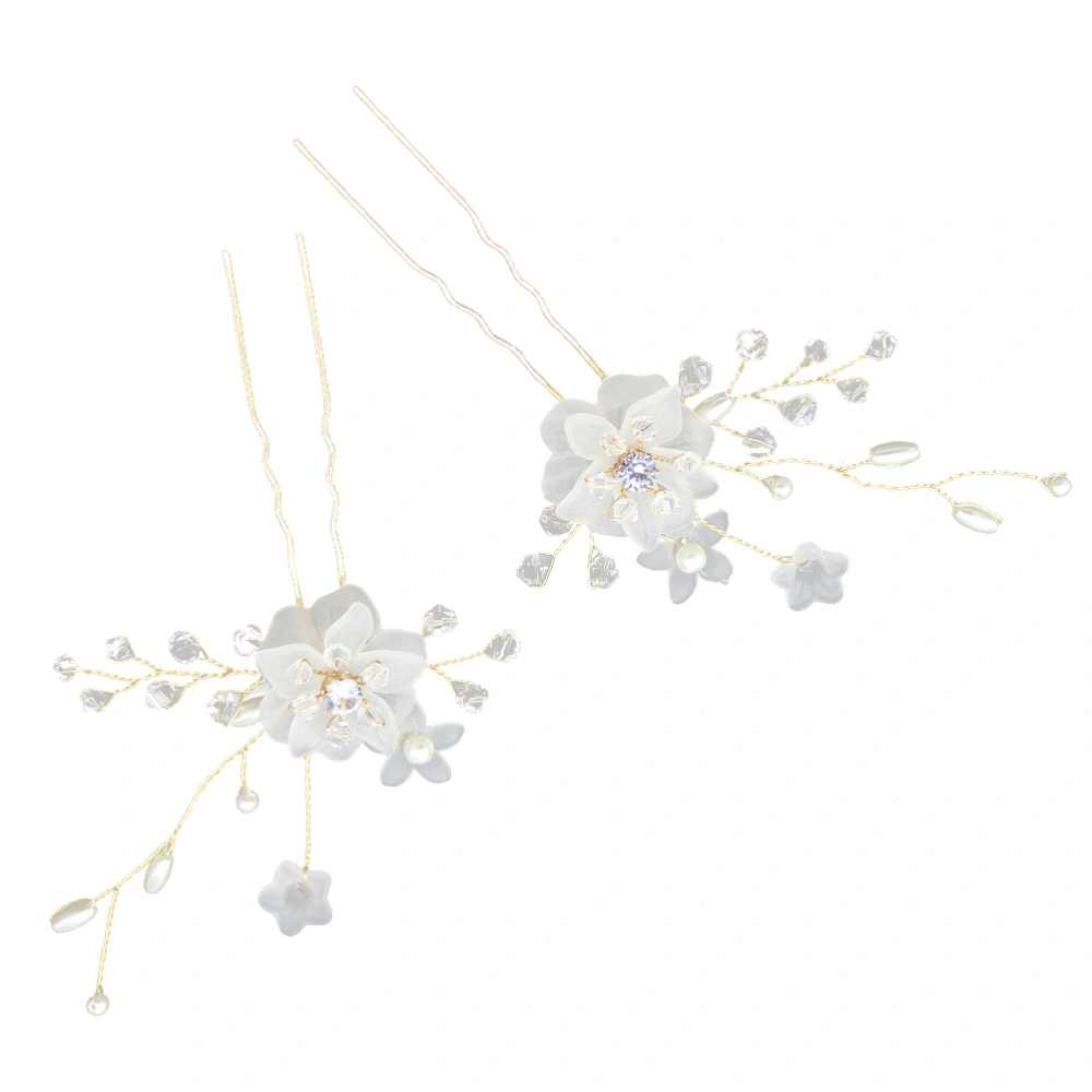 2PCS Acrylic Flower U Shape Wedding Hair Decorative Rhinestone Pearl Hairpins Jewelry Accessories for Women Bride Party