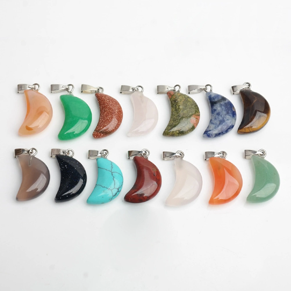 10PCS Crescent Moon Shaped Charm Pendants Natural Stone Moon Crescent-shaped Pendant Necklace Accessories for Jewelry Making (Random Color)