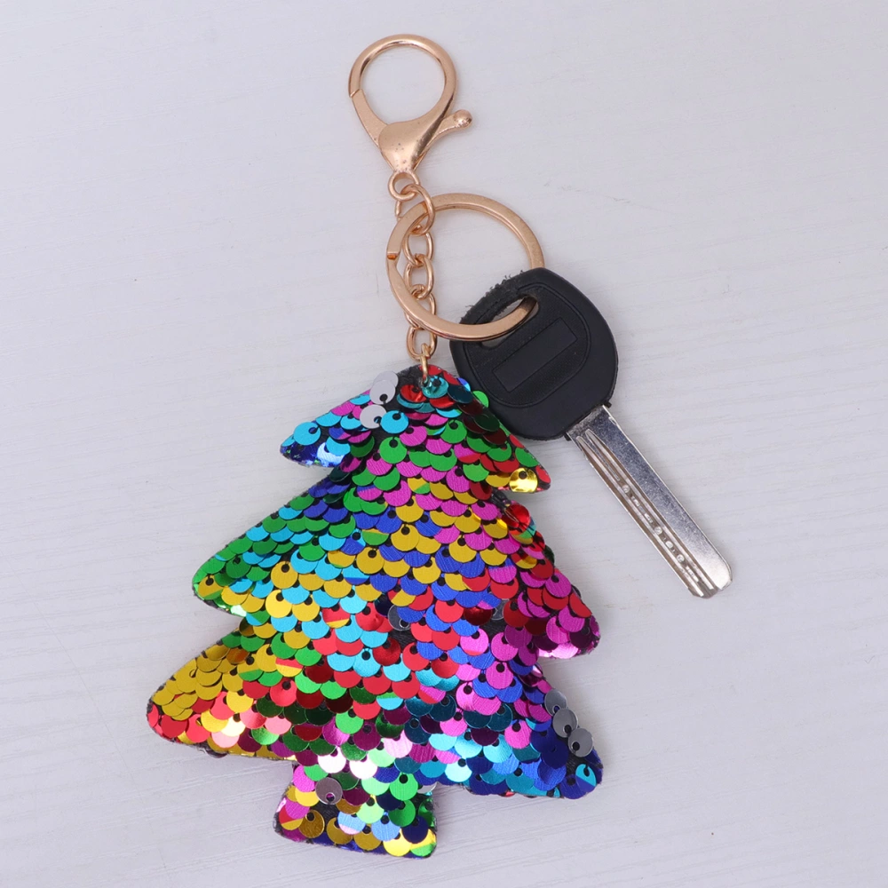 Colorful Christmas Tree Keychains Shiny Sequin Keychains Christmas Key Rings Pendant Ornaments Key Holder Christmas Party Supplies for Car Key Bag Decor