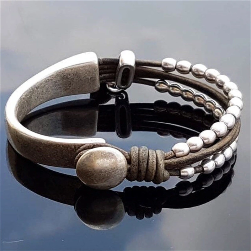 Double-layer Stitching Bracelet Minimalist Beaded Leather