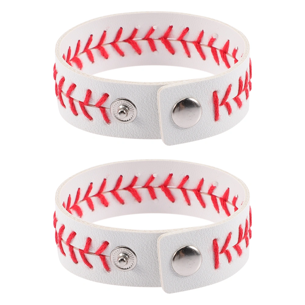 2pcs Baseball Sports Woven Leather Bracelet Braided Leather Snap Bracelet for Men