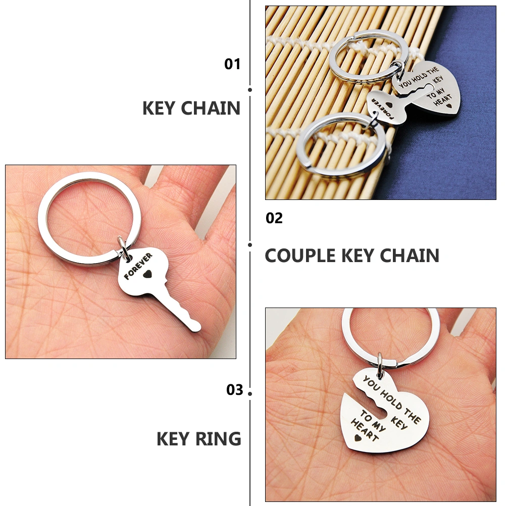 2Pcs Stainless Steel Key Chain Boyfriend Girlfriend Key Ring Valentine Day Gift