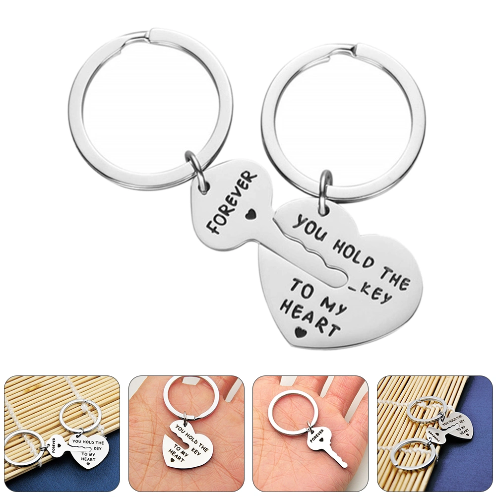 2Pcs Stainless Steel Key Chain Boyfriend Girlfriend Key Ring Valentine Day Gift