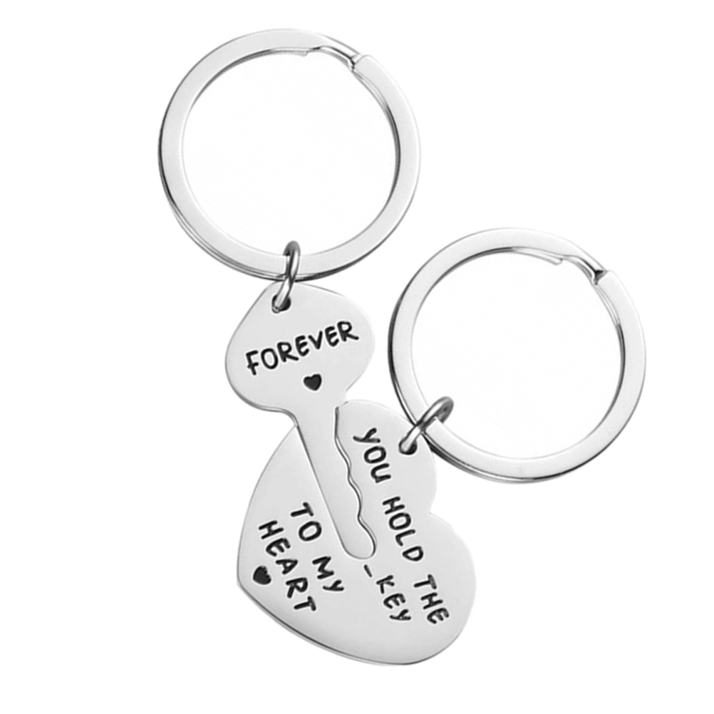 2Pcs Stainless Steel Key Chain Boyfriend Girlfriend Key Ring Valentine Day Gift