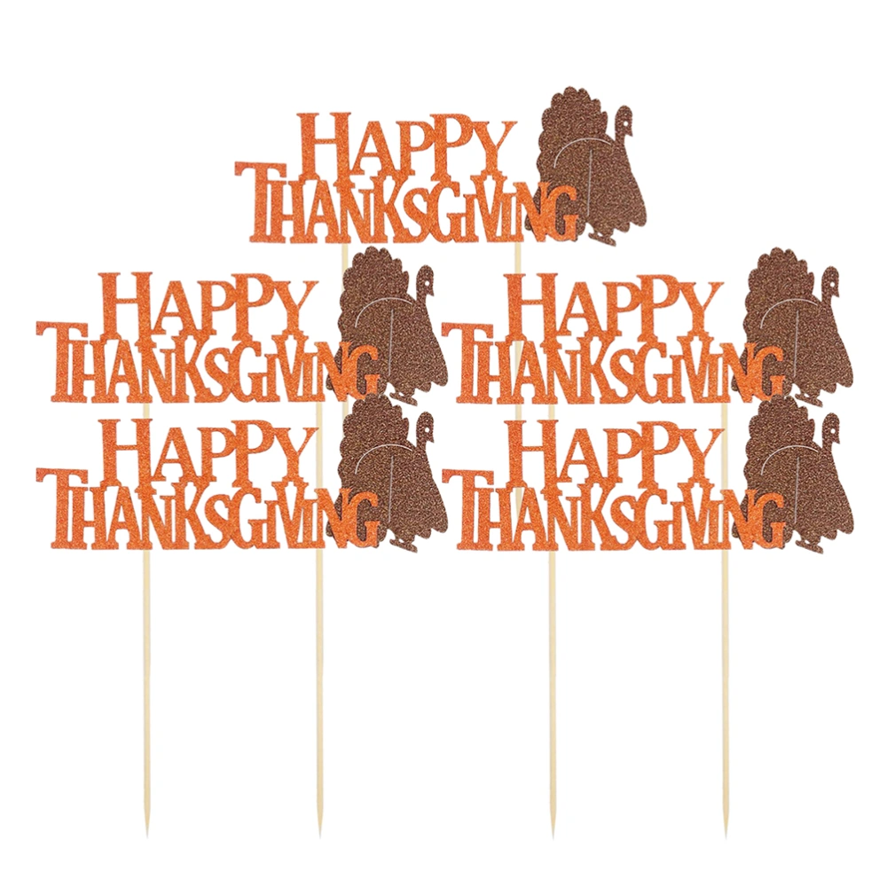 5pcs Thanksgiving Cake Decorations Glitter Turkey Cake Cupcake Toppers Food Picks