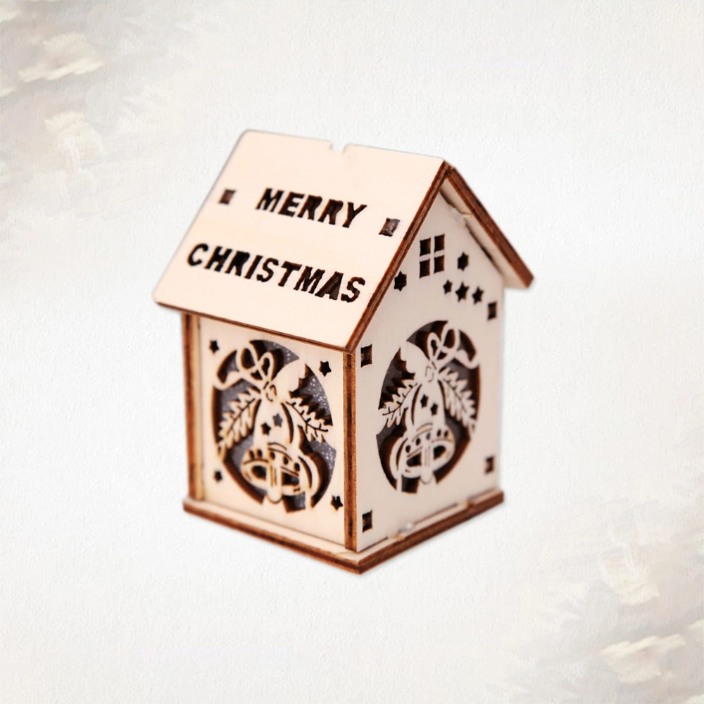 Christmas Tree Pendant Wooden Lighted Cabin House for Xmas New Year Decoration Size S (Bell)