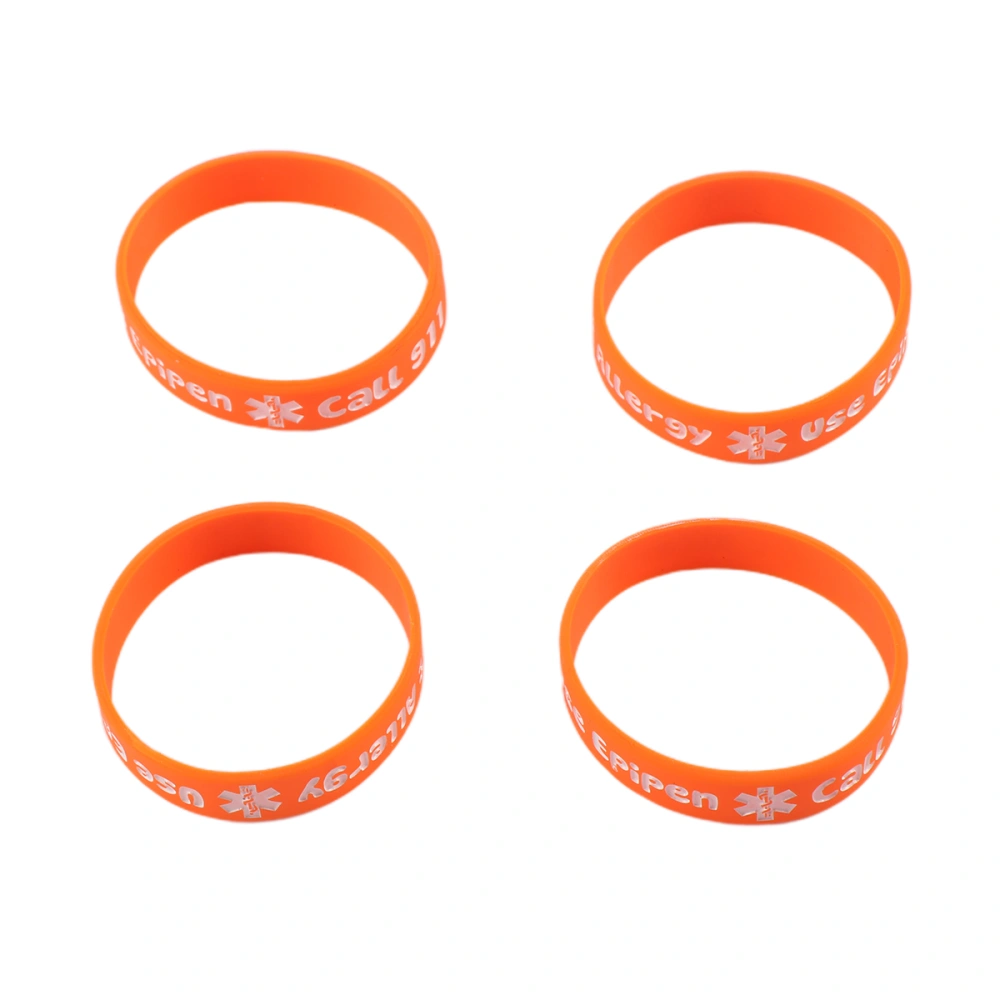 4pcs Silicone Bracelet Medical Warning Hand Strap Children Bracelet Wristbands Decoration Kids PVC Bracelet Hand Rings (Orange)