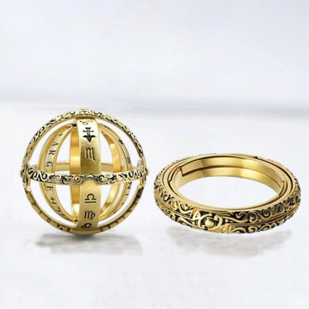 Retro Astronomical Sphere Ball Ring Foldable Cosmic Finger Ring Couple Lover Jewelry Gifts (Golden, NO.10)