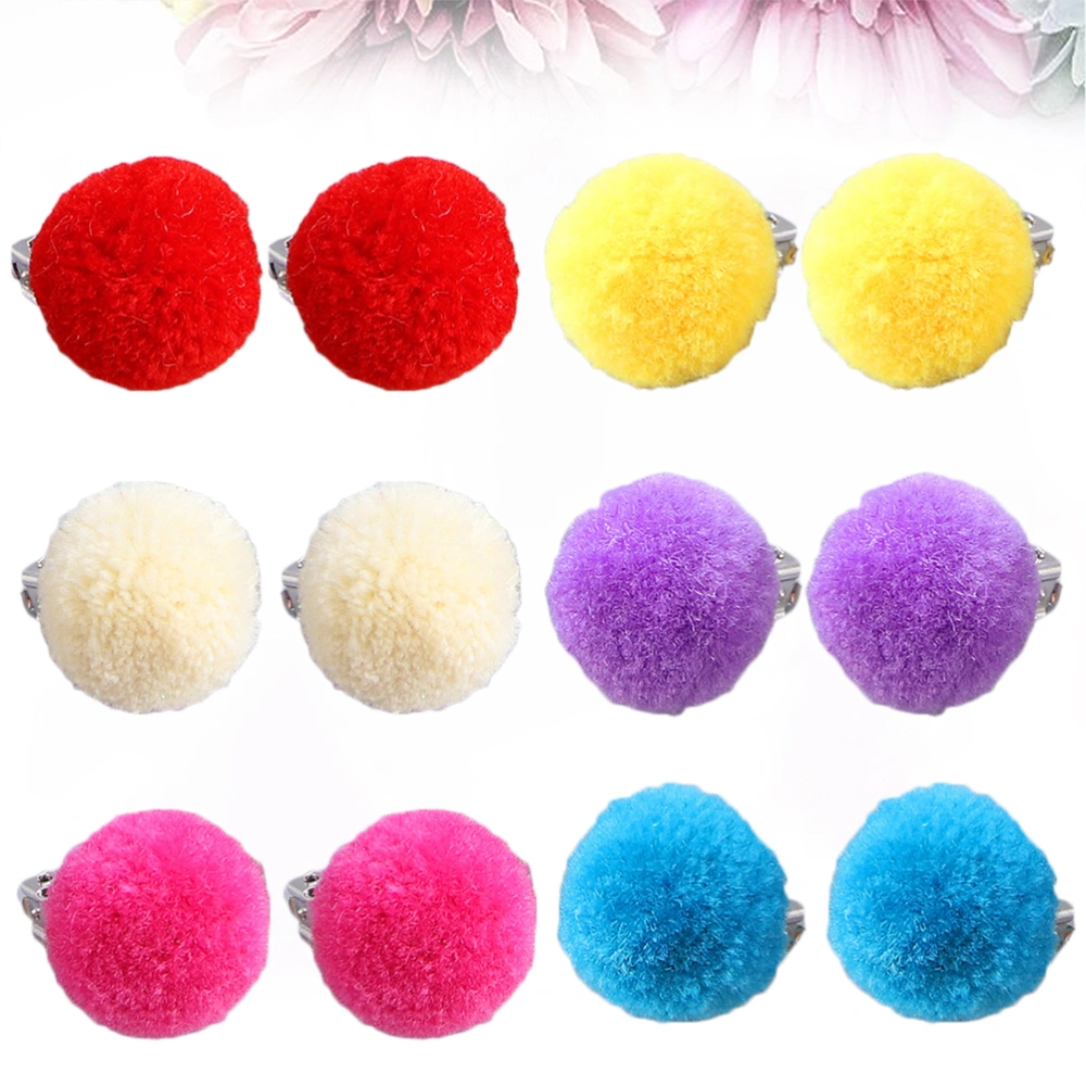 6 Pairs Plush Ball Ear Clips Pom Pom Ear Stud Clip Fur Earrings Jewelry Ornaments for Kids Girl