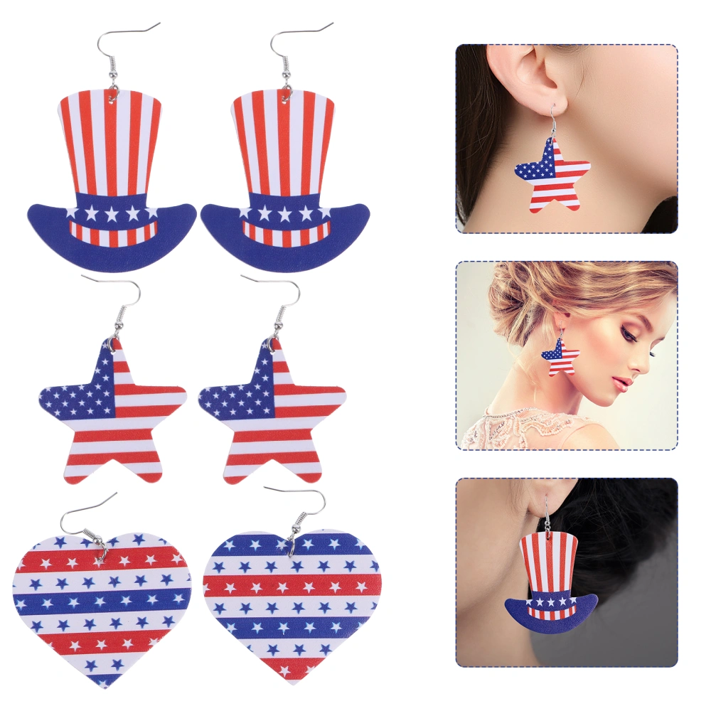 3 Pairs of Independence Day Ear Jewelries Ear Rings Beautiful Stylish Ear Bobs