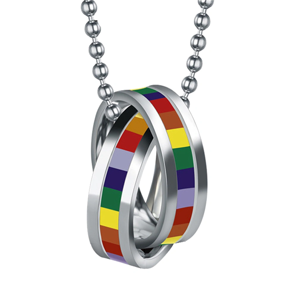 Stainless Steel Rainbow Hanging Pendant Gay & Lesbian Pride Chain Necklace Fashion Unique Tag Pendant - With Chain (60x2.1cm)