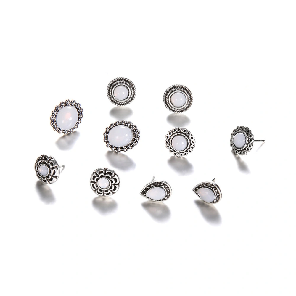 5 Pairs/Set Opal Stone Vintage Women Stud Earrings for Women Boucle D'oreille Earring Jewelry