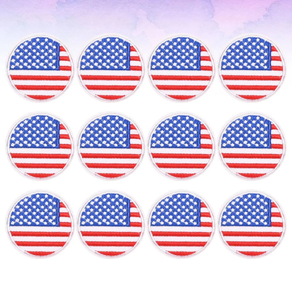 12pcs Round National Flag Clothes Patches Cloth Patches Sticker Fashion Embroidery Applique for Clothes Jeans Hat