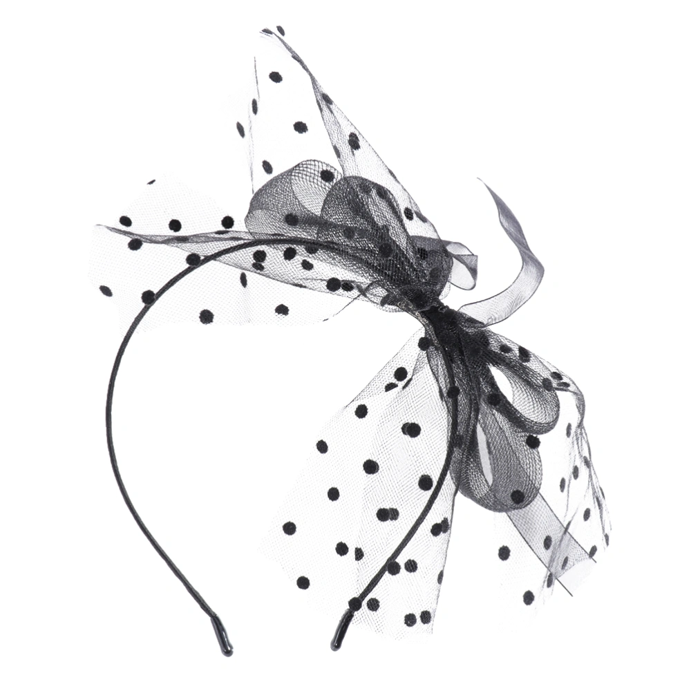 Large Size Delicate Party Mesh Bow Shape Unique Headband Hair for Women Decoration Use(Black)