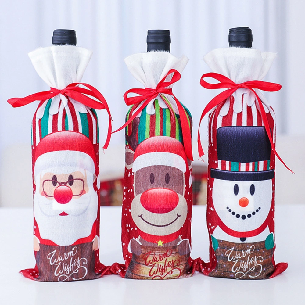 Christmas Drawstring Wine Bottle Cover Lovely Santa Claus Printed Champagne Bottles Holder Covers Table Decor for Home Hotel Party