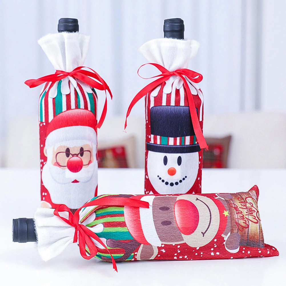 Christmas Drawstring Wine Bottle Cover Lovely Santa Claus Printed Champagne Bottles Holder Covers Table Decor for Home Hotel Party