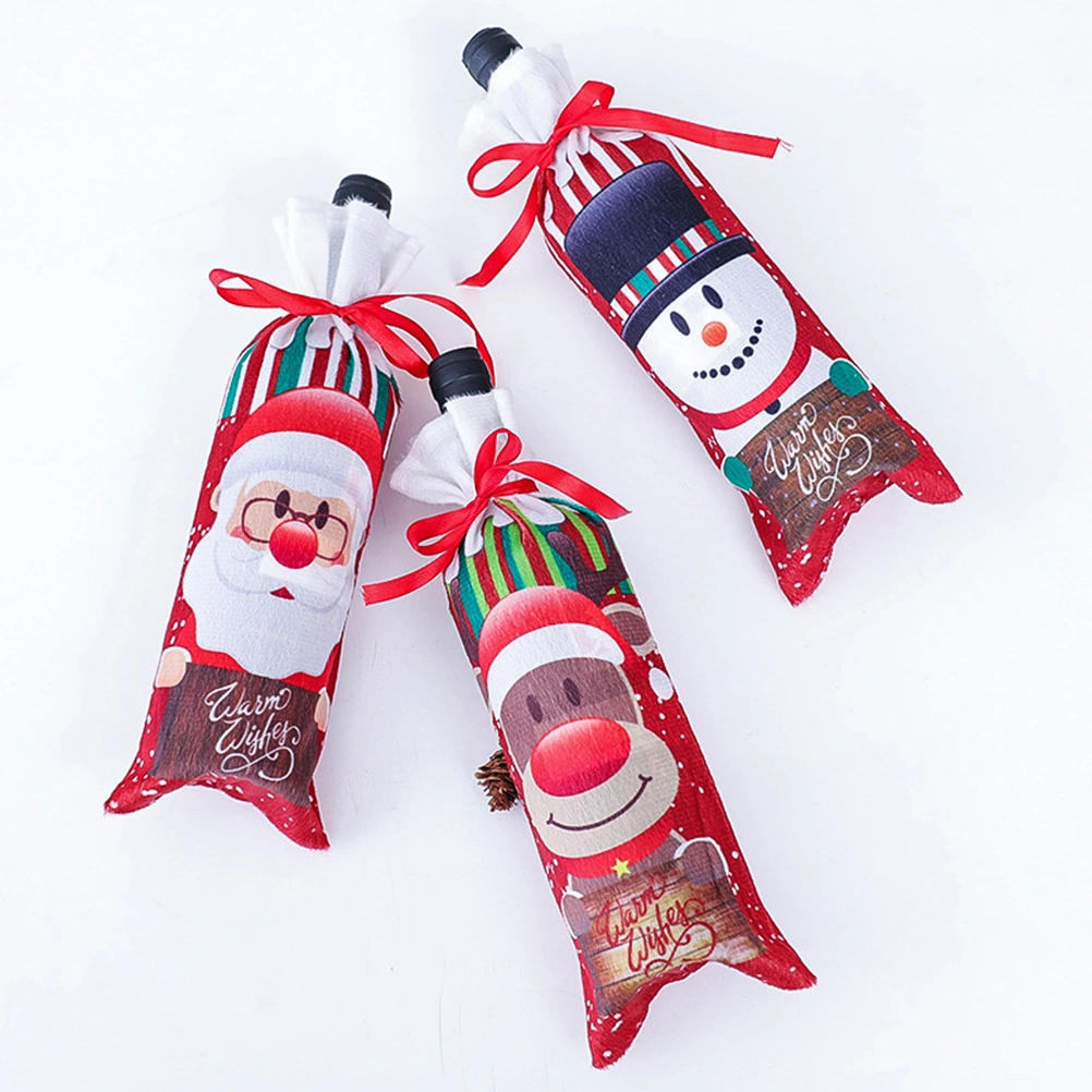 Christmas Drawstring Wine Bottle Cover Lovely Santa Claus Printed Champagne Bottles Holder Covers Table Decor for Home Hotel Party