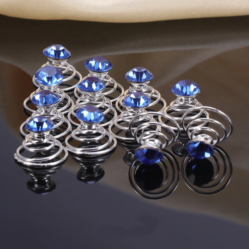 12pcs Ladies Rhinestone Hair Pin Metal Coil Spiral with Decoration for Wedding Prom Party Birthday (Blue)