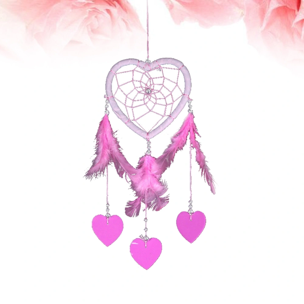 1PC Dream Catcher Pendant Wind Chime Creative Web Dream Catcher Home Dream Network Decoration Pendant Ornaments Heart Shape(Pink)