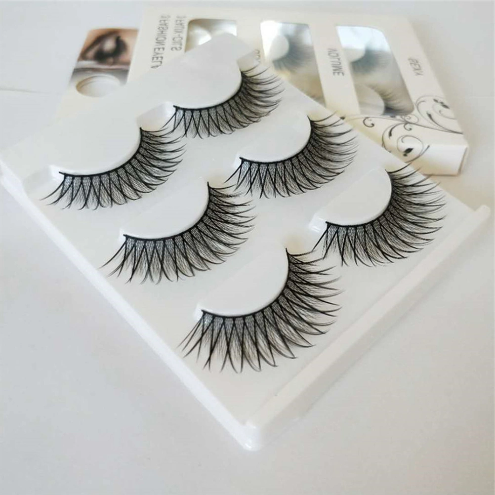 3 Pair of Women False Eyelashes Cross Fake Eyelashes Natural Eyelashes Makeup Fake Eyelashes XH-07