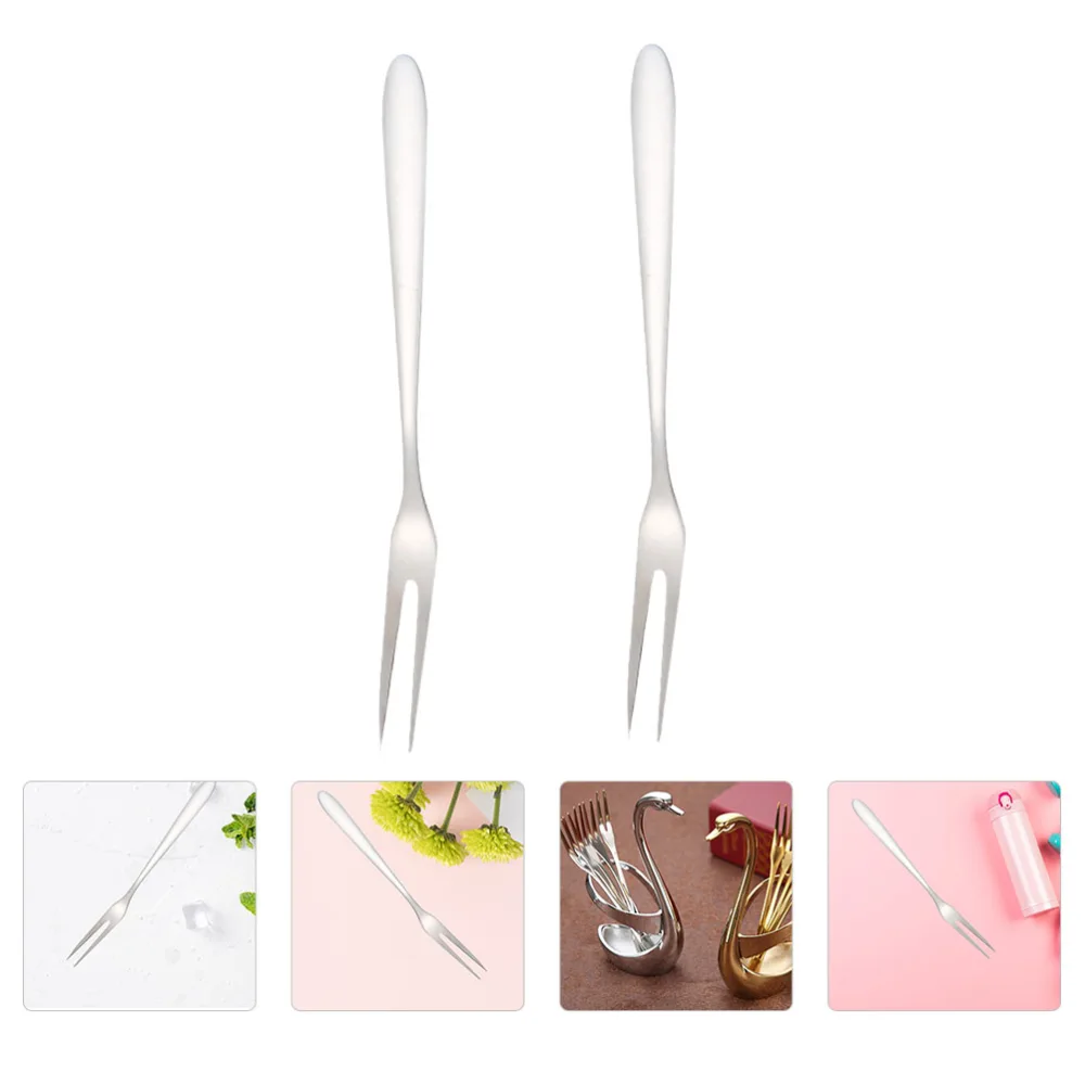 2Pcs Delicate Useful Stainless Steel Fruit Fork Cake Fork Exquisite Fork