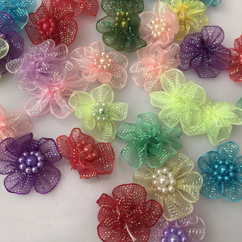 40PCS Mixed Color DIY Use Voile Hand Artificial Flower Color Snow Yarn Pearl Flower