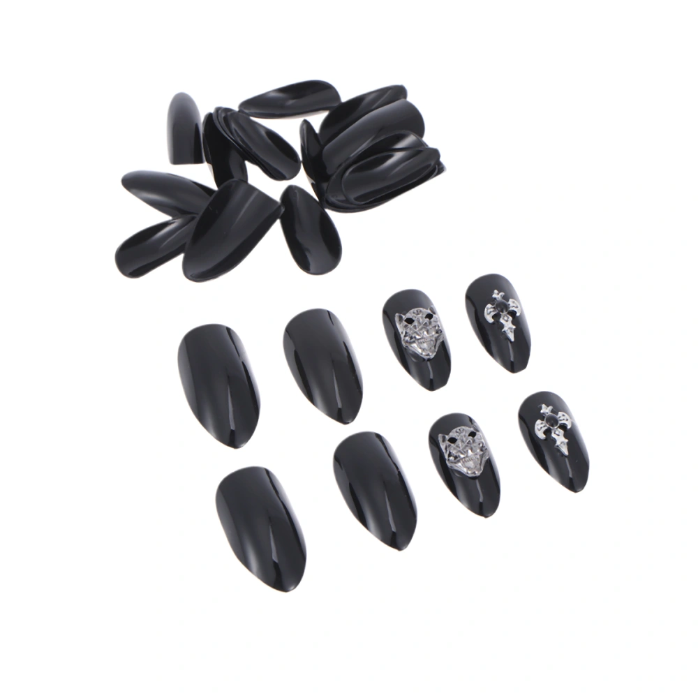 24pcs Fake Nail Sticker Piece Long Black Point False Nail Manicure Sets for Woman Female Lady