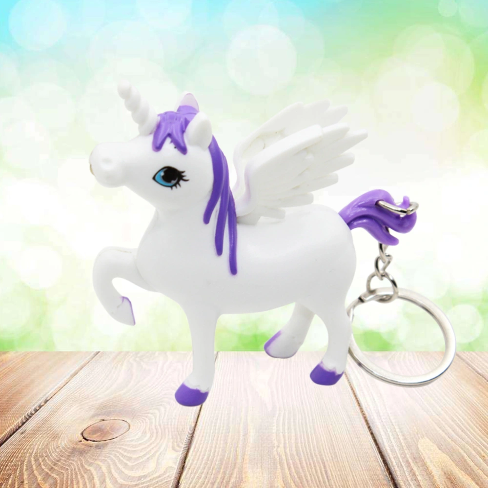 Unicorn Keychain LED Lighting Sounding Key Ring Bag Pendant Charm Car Hanging Decoration Party Favors (Purple)