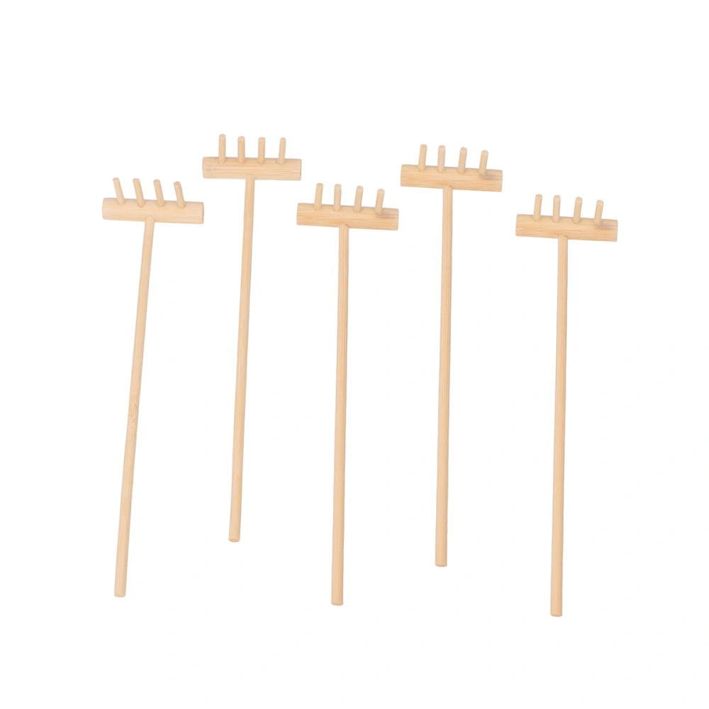 Mini Banboo Rake Ornament Creative Small Rake Adornment Four Tine Desktop Rake Decoration for Home