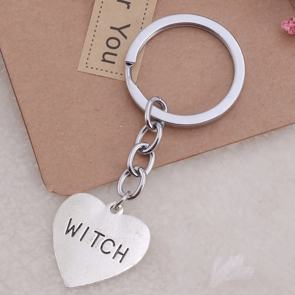 2 Pcs Witch Heart Keychain Themed Pendants Key Ring Metal Key Accessories for Car Wallet Handbag