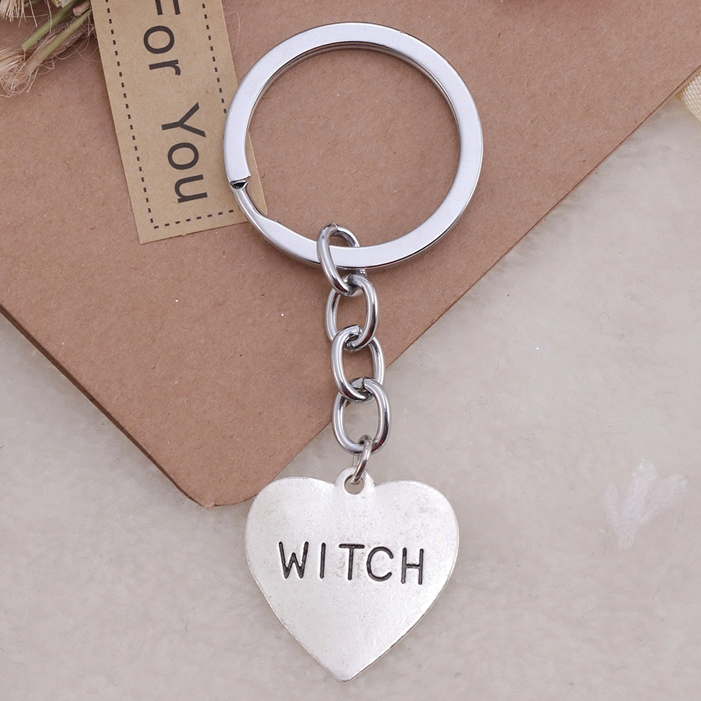 2 Pcs Witch Heart Keychain Themed Pendants Key Ring Metal Key Accessories for Car Wallet Handbag