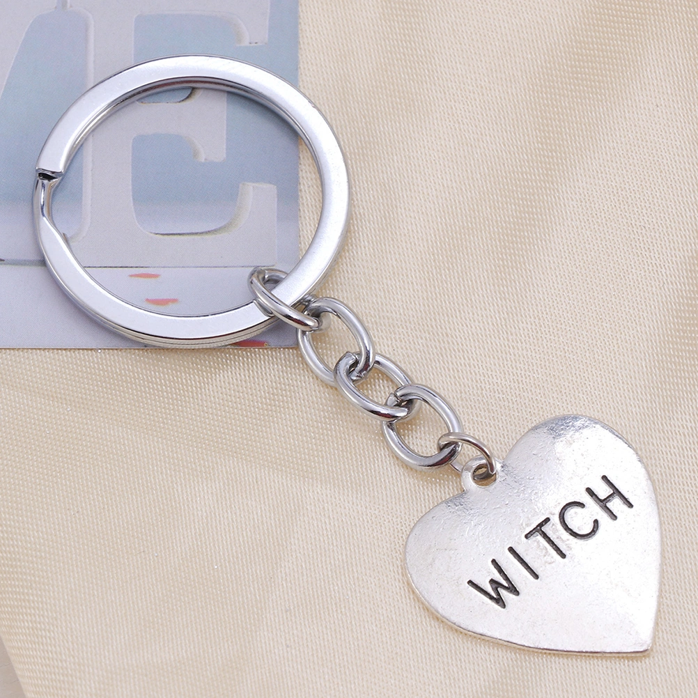 2 Pcs Witch Heart Keychain Themed Pendants Key Ring Metal Key Accessories for Car Wallet Handbag