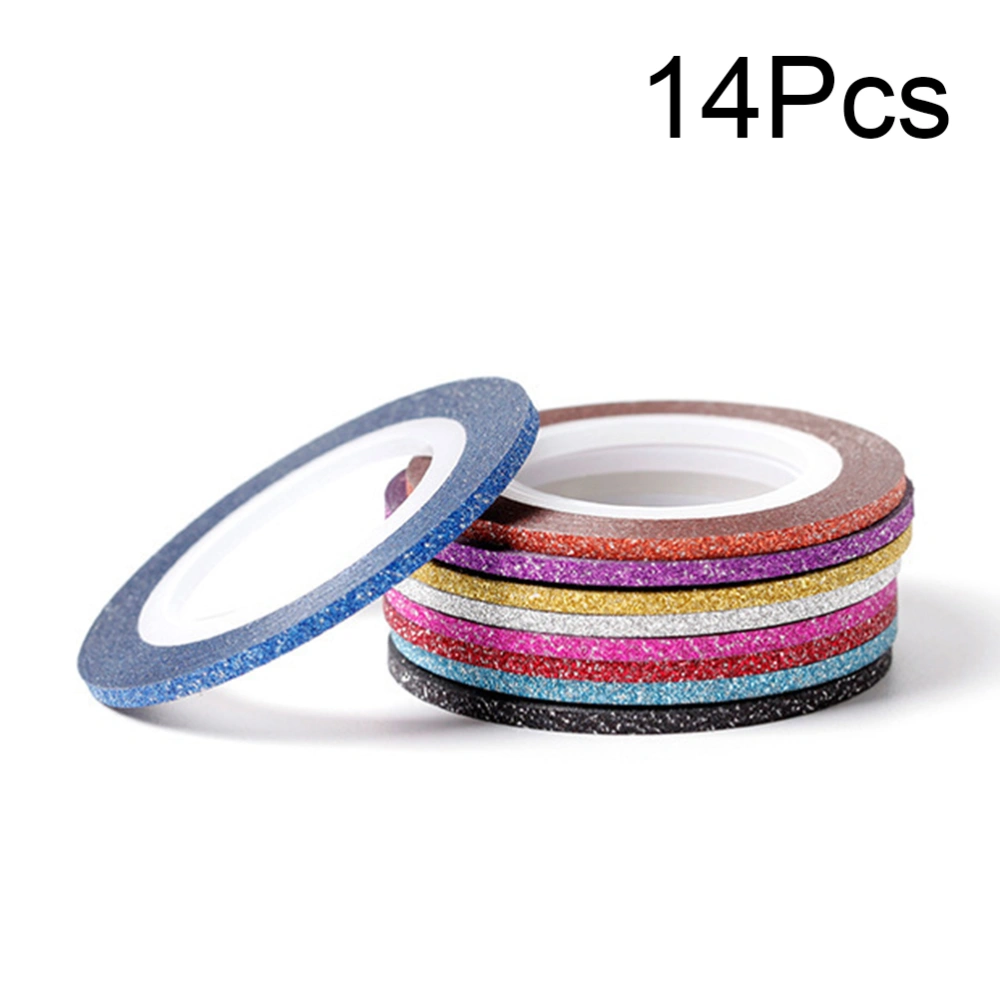 14pcs Nail Striping Tape Glitter Narrow Nail Art Lines Self-adhesive Stickers (Random Colors)