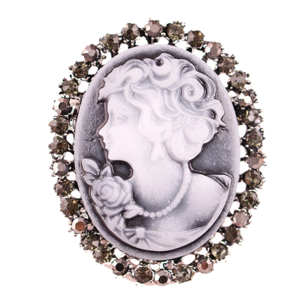 Vintage Old Style Cameo Brooches Women Crystal Christmas Gift Brooch Pin (Silver)