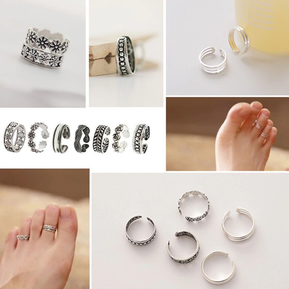 12PCS Unisex Foot Rings Trendy Fashion Folk-custom Alloy Plating Geometric Seaside Toe Joint Rings Set Opening Rings (Silver)