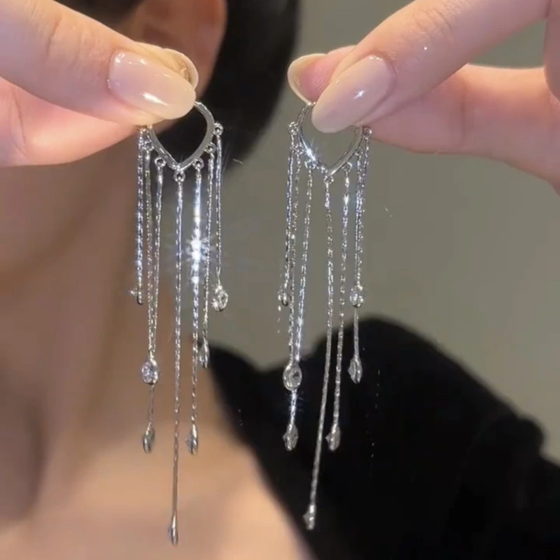 Light Luxury Long Fringed Zircon Eardrops