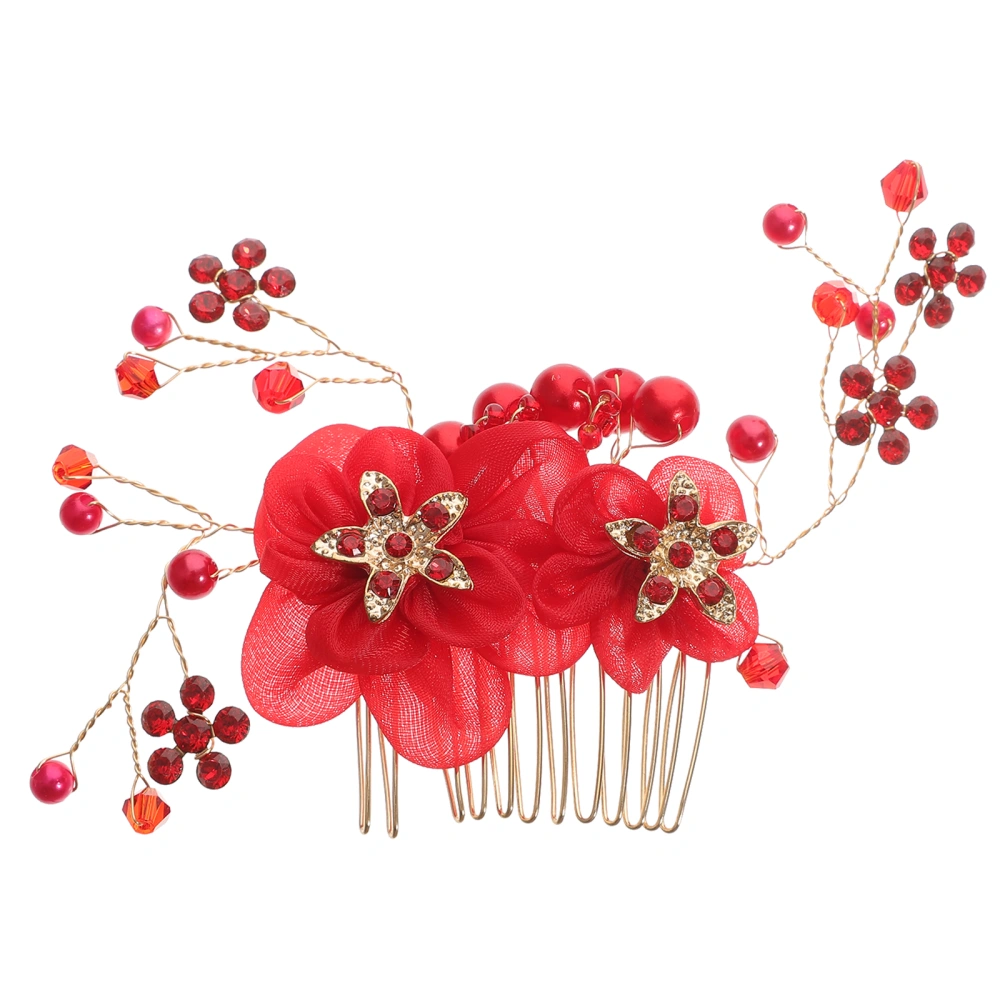 Bride Red Hair Combs Flower Exquisite Hair Jewelry Inserted Comb Headdress Wedding Dress Accessories (FS074)