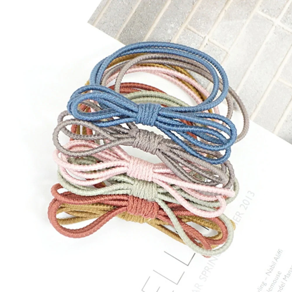 6pcs Two Layers Stretch Hair Ties Elastic Knot Bowknot Hair Ring Ponytail Holders Hair Accessories for Women Girls (Mixed Color)