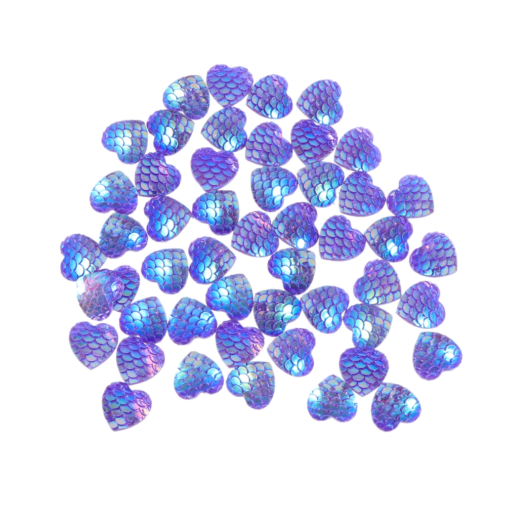 50pcs 12mm Polymer Clay Solid AB Color Round Diamond Resin Rhinestone Loose Beads DIY Jewelry Accessories Fish Scale(Purple AB, Heart-shaped)