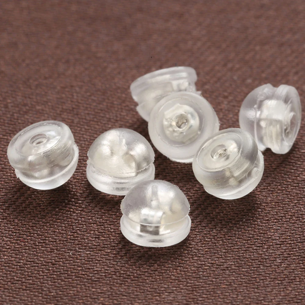 20Pcs Brass Silicone Ear Pin Safety Backs Comfortable Ear Stud Stoppers Replacement for Earring Accessories (Golden + Silver, 10Pcs/Each Color)