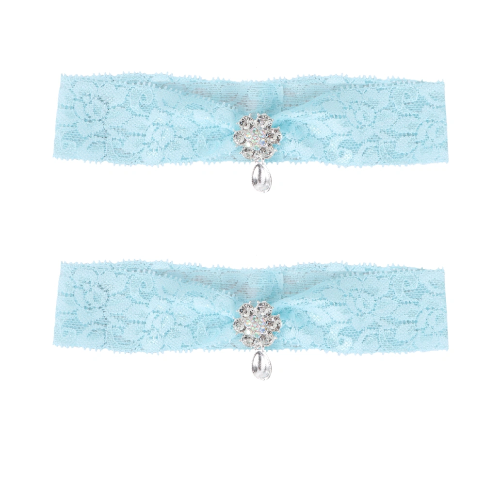 2PCS Wedding Bride Garter for Bridal Crystal Pendant Garter Belt Set Foot Decor (Sky-blue)