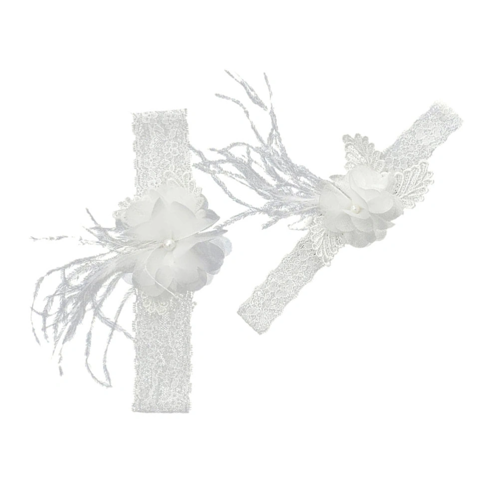 1 Pair Sexy Lace Garters Handmade Flower Feather Leaf Bridal Garters (White)