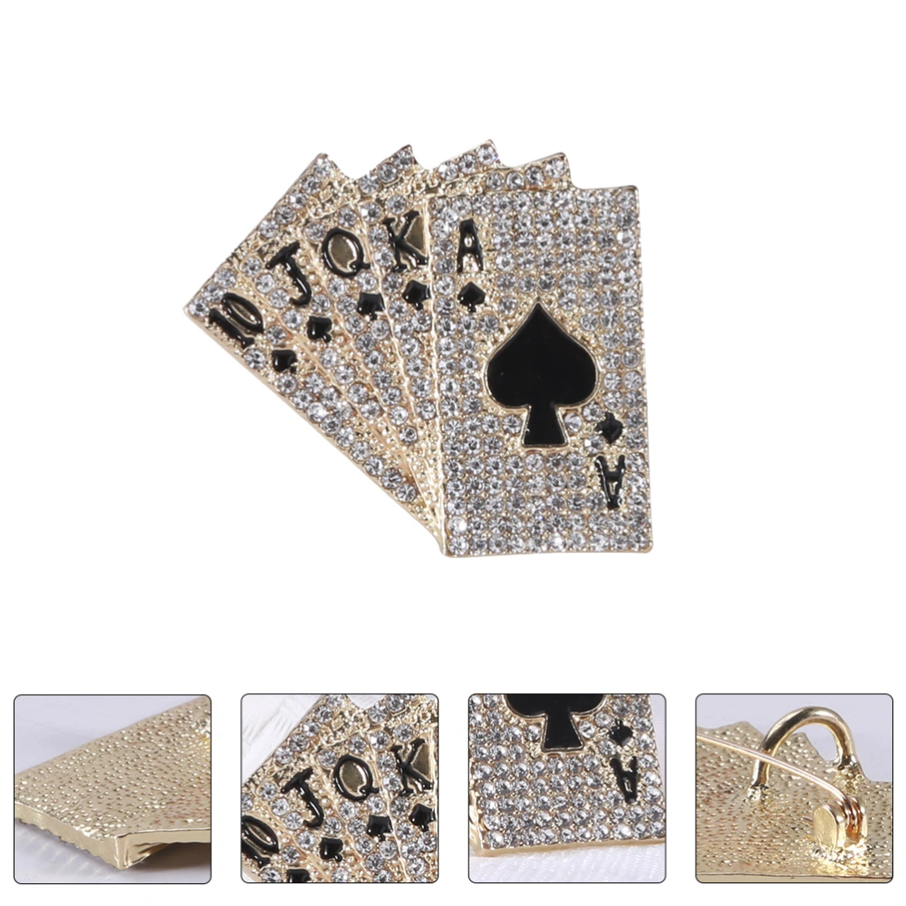 1Pc Decorative Brooch Fashion Playing Cards Shaped Corsage Accessory (Golden)