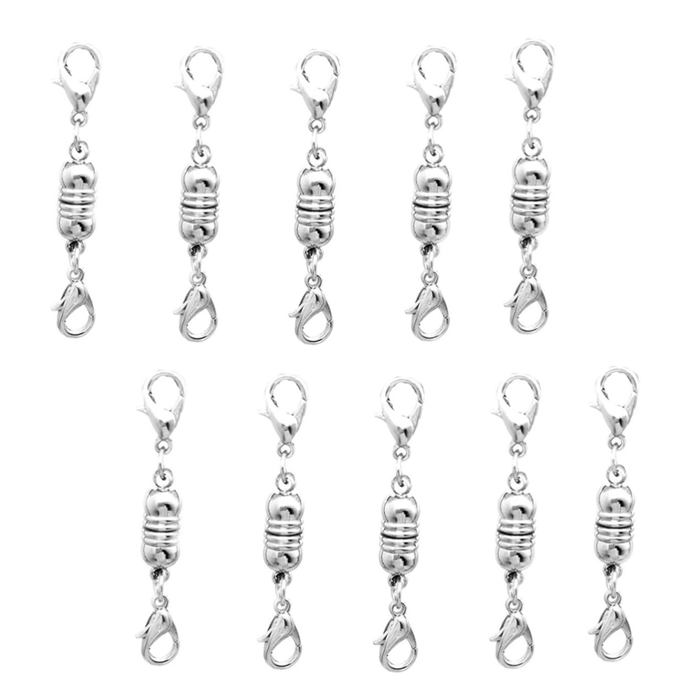 10PCS Magnetic Buckles with Double Lobster Clasp Connector for Jewelry Clasps Necklace Bracelet Accessories (Silver)