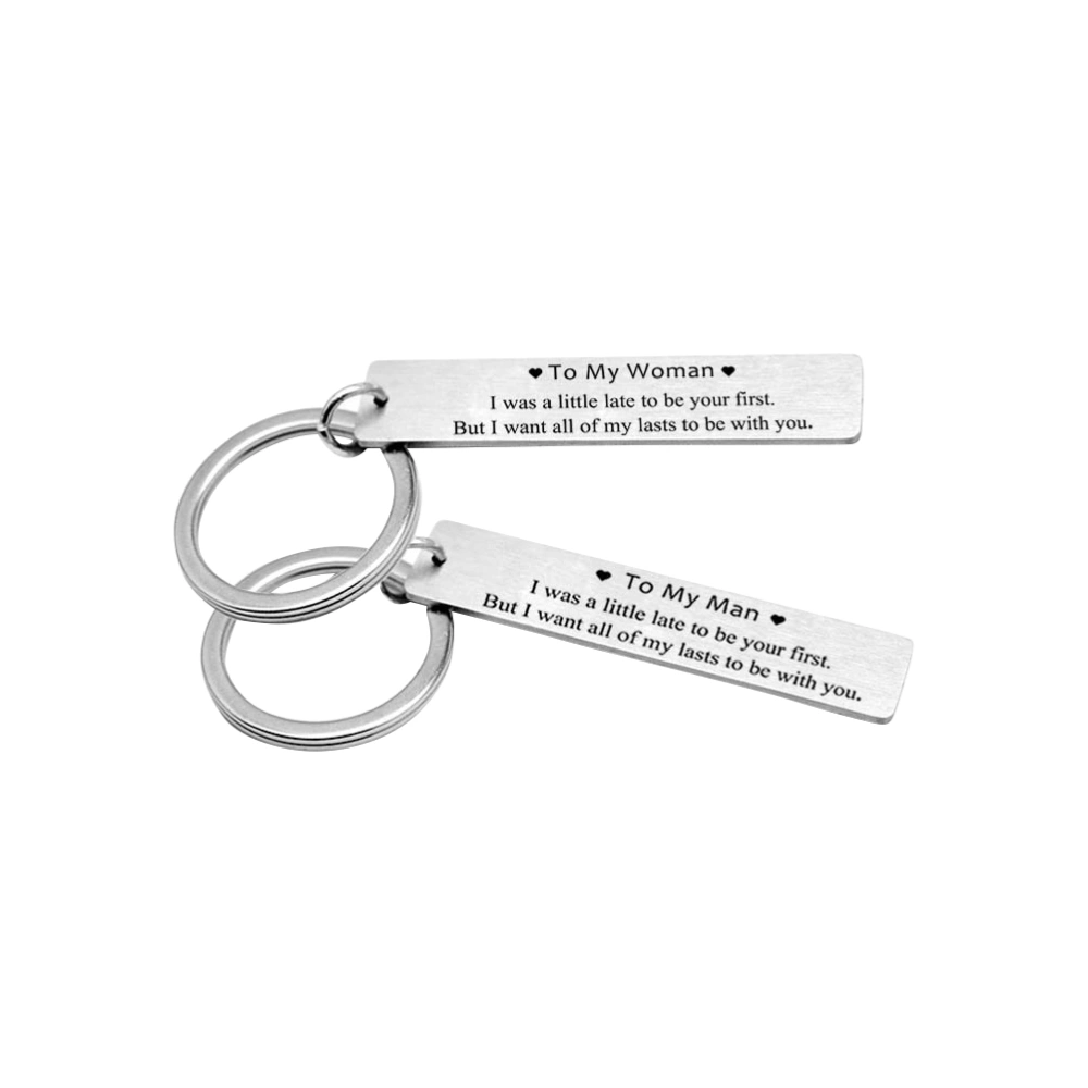 2PCS Unisex Couples Keychains Letters I was a little late to be your first But I want all my lasts to be with you Steeless Steel Key Chains for Men and Women