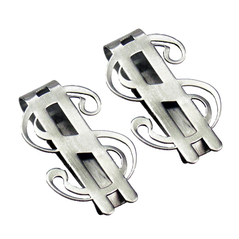 2pcs Stainless Steel Billfold Money Wallet Clips Dollar Sign Shape Banknote Clips Money Credit Holder