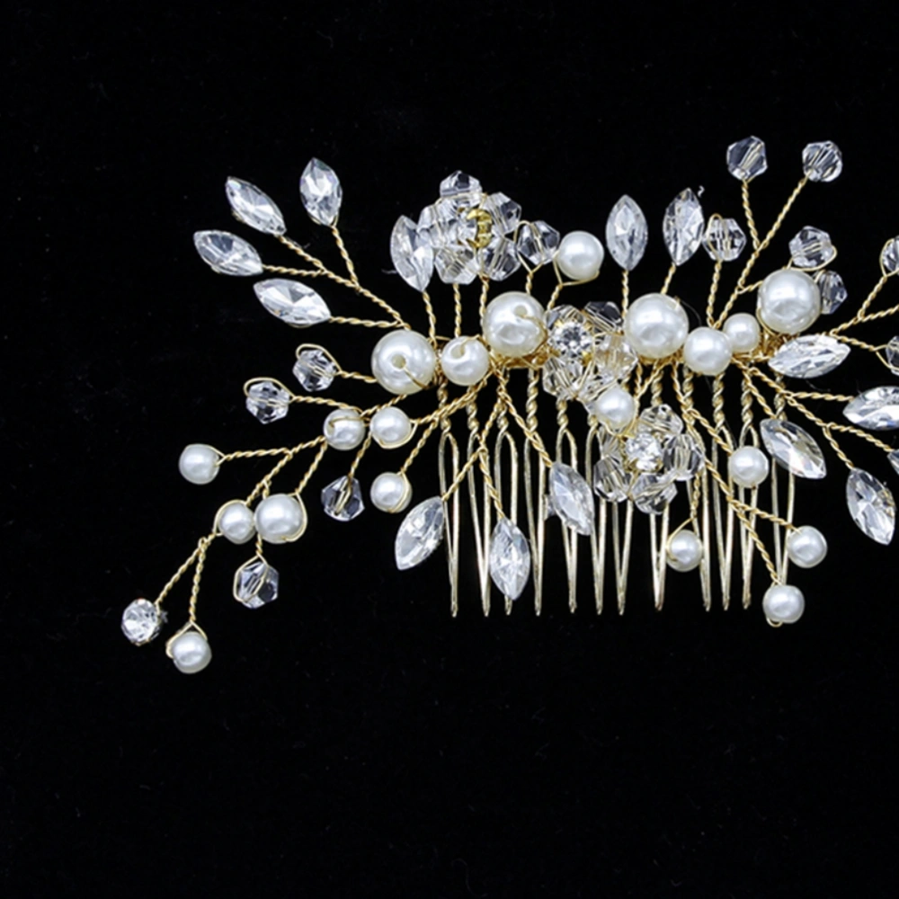 Pearl Crystal Hair Comb Simple Rhinestones Headdress Golden Wedding Bridal Hair Accessories Hairpin for Women Decoration