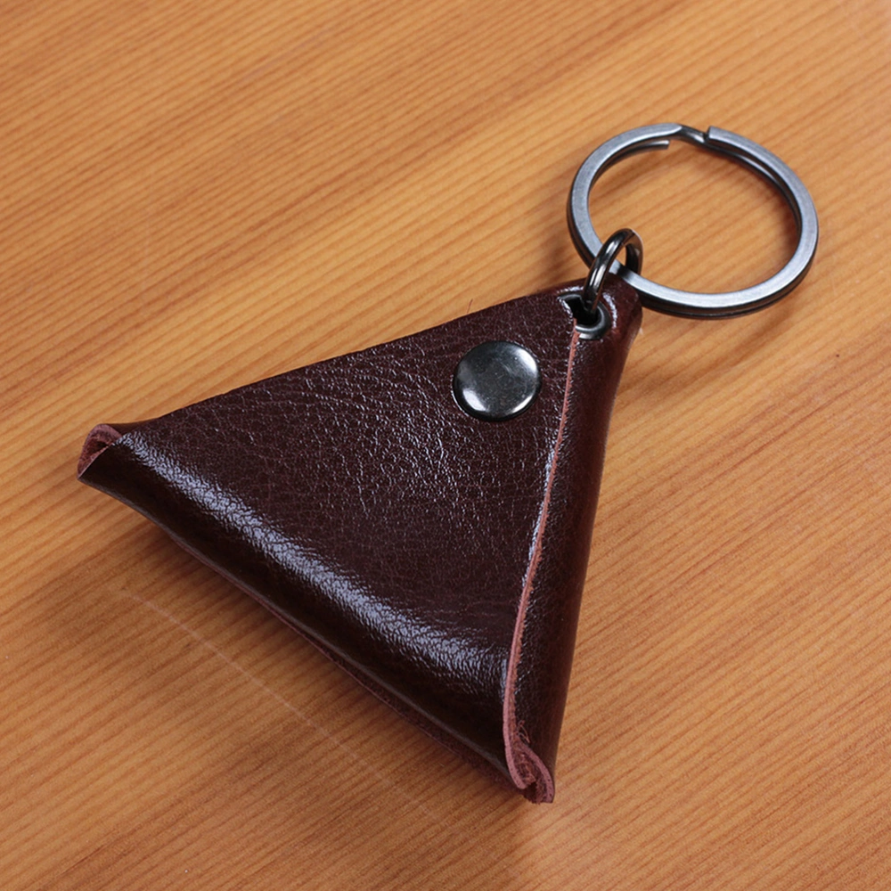 Guitar Pick Holder Genuine Leather Guitarra Plectrum Case Bag Triangle Keychain Accessories (Brown)