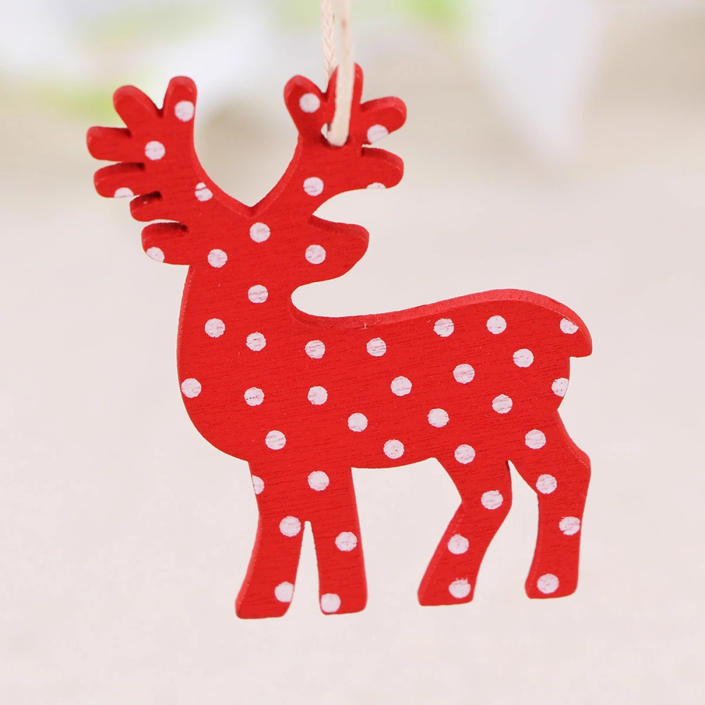 10pcs Wooden Deer Pattern Hanging Ornament Christmas Hanging Pendant Drop Small Desktop Christmas Decoration Supplies with Rope