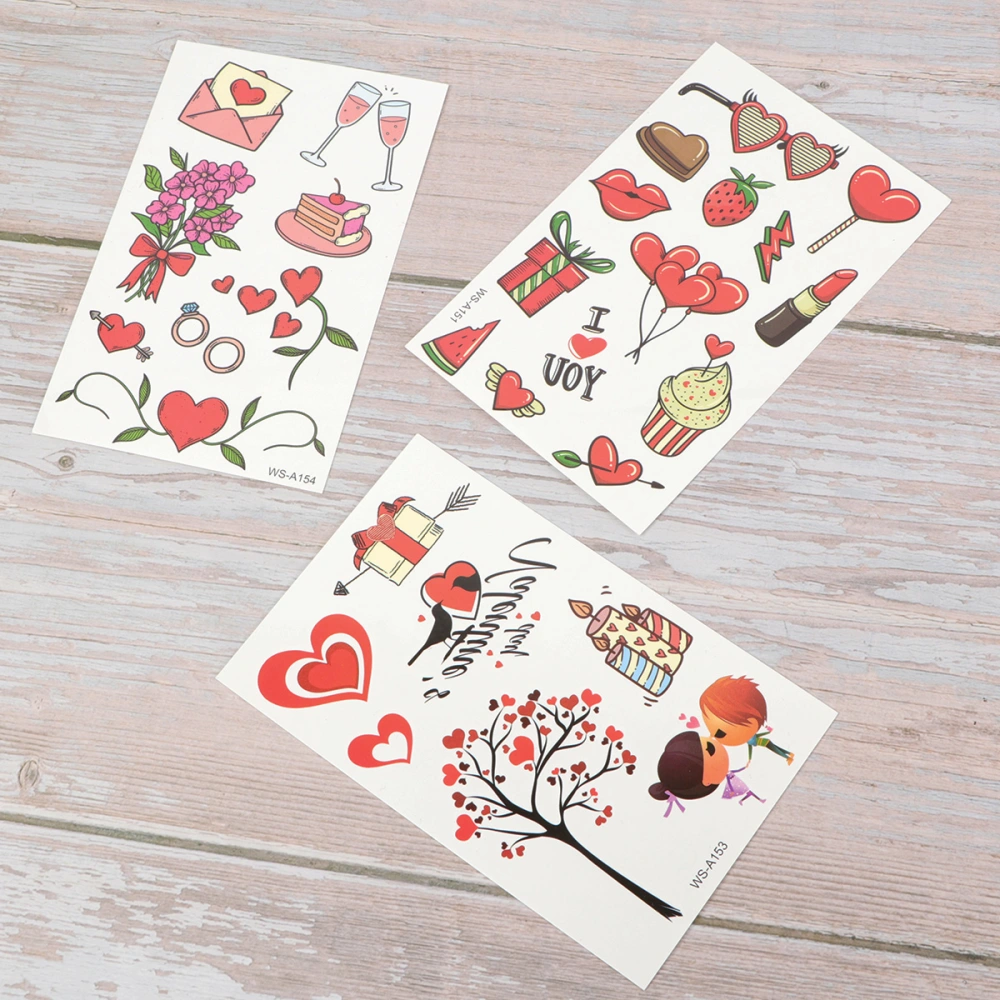 10 Sheets Valentine's Day Stickers Heart-shaped Sticker Lovers Memorial Day Stickers Temporary Body Stickers Disposable Stickers for Wedding Proposal Decor